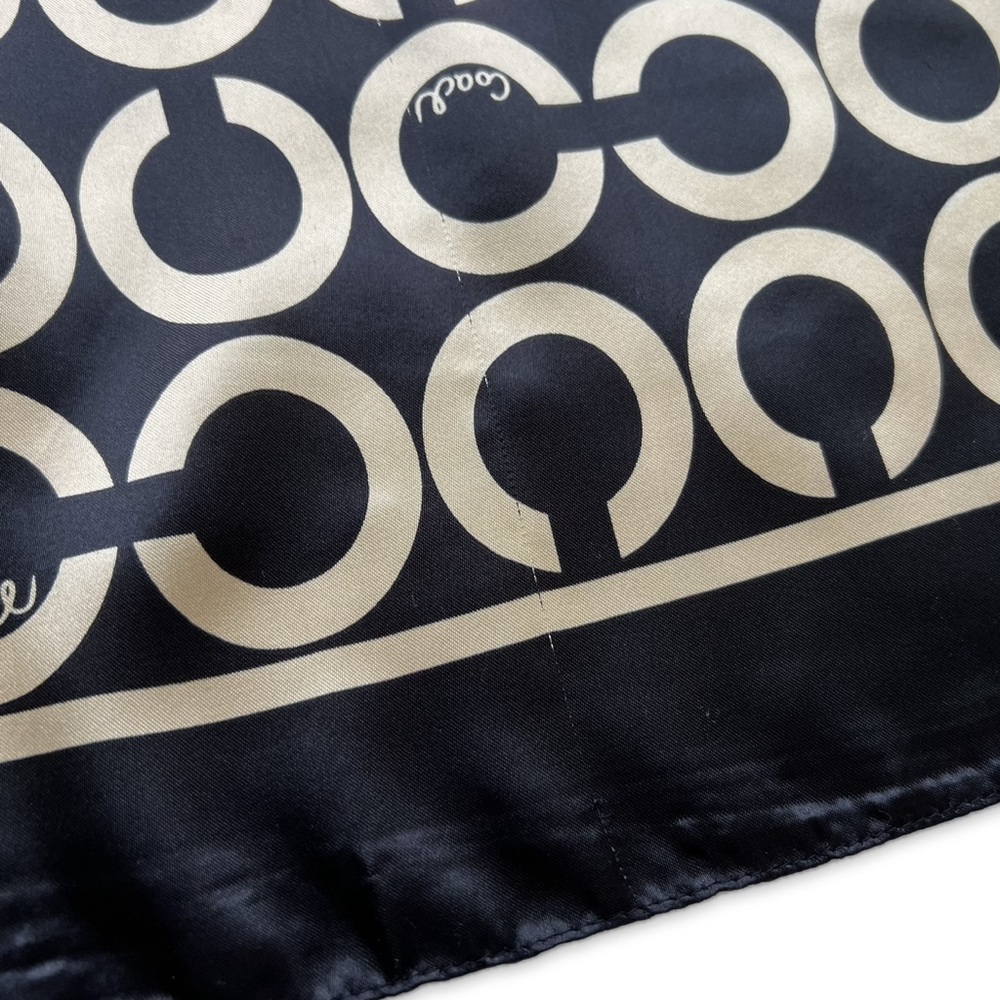 Coach Silk Scarf Black/Champagne Gold Op Art Signature C Monogram - Picture 10 of 11